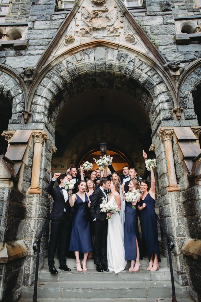 Candid and classic Seattle wedding photographer, natural light and edits, Georgetown University steps, rainy